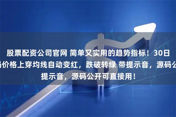 股票配资公司官网 简单又实用的趋势指标!30日均线策略源码价格上穿均线自动变红,跌破转绿 带提示音,源码公开可直接用!